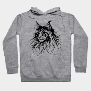 Stick figure of Maine Coon cat in black ink Hoodie